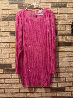 ASOS Bright Pink Long Sleeve Sequin Shift Dress